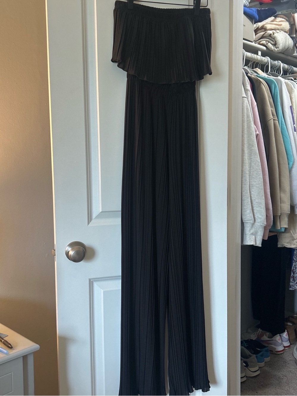 Black Strapless Pleated Jumpsuit